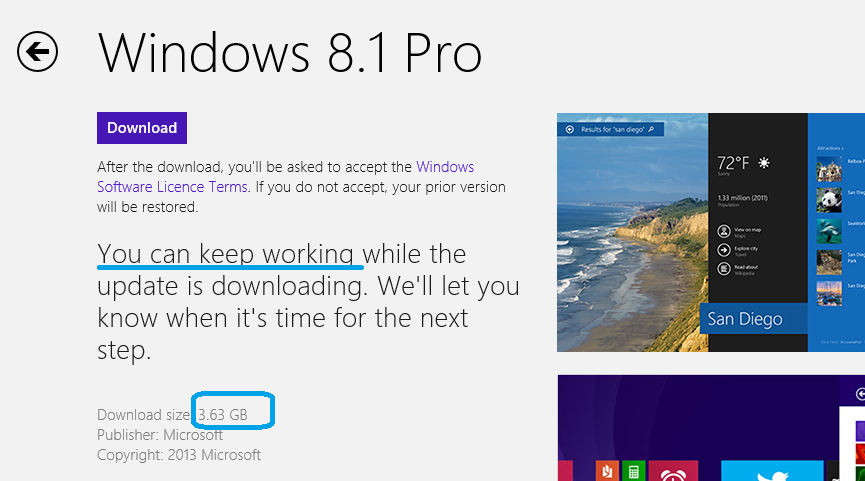 Windows8.1 Download screen